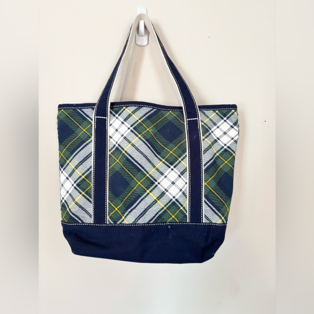 Lands End canvas Plaid Tote Bag - Green and Blue